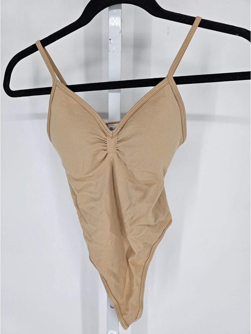 No Boundaries Womens Sz XS (0-2) Thong Bodysuit Tank Top Beige Lightly Padded